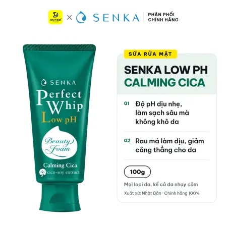 Sữa Rửa Mặt Senka Perfect Whip Low pH Calming Cica Chiết Xuất Rau Má Dịu Nhẹ 100g