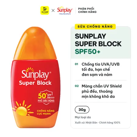 Sữa Chống Nắng Sunplay Super Block SPF50+ PA++++ Kháng Nước Bảo Vệ Vượt Trội 30g