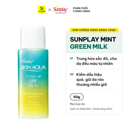 Kem Chống Nắng Sunplay Skin Aqua Tone Up UV Milk Mint Green SPF50+ PA++++ Trung Hòa Sắc Đỏ Kiềm Dầu 50g