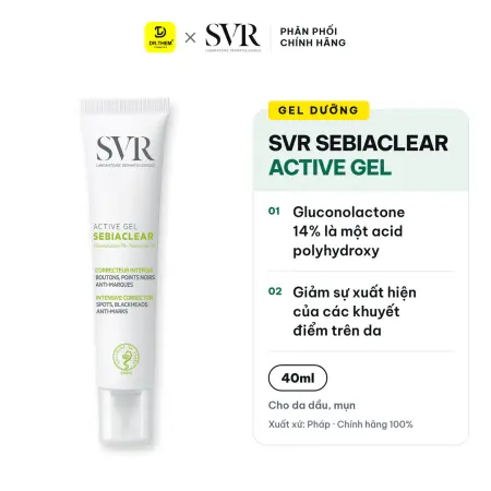 Gel Dưỡng SVR Sebiaclear Active Gel Hỗ Trợ Giảm Mụn Mờ Thâm Kiềm Dầu Cho Da Dầu Mụn Nhạy Cảm 40ml