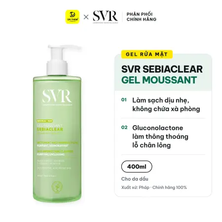 Gel Rửa Mặt SVR Sebiaclear Gel Moussant Không Chứa Xà Phòng Cho Da Dầu 400ml dạng chai
