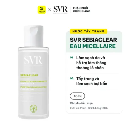 Nước Tẩy Trang SVR Sebiaclear Eau Micellaire Làm Sạch Kiềm Dầu Cho Da Hỗn Hợp Đến Da Dầu Mụn 75ml