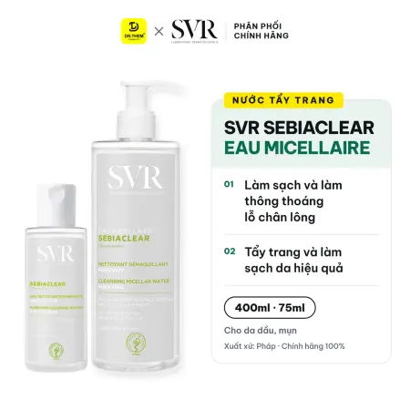 Nước Tẩy Trang SVR Sebiaclear Eau Micellaire Làm Sạch Kiềm Dầu Cho Da Hỗn Hợp Đến Da Dầu Mụn 75ml 400ml
