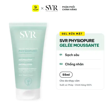 Gel Rửa Mặt SVR Physiopure Gelée Moussante Làm Sạch Dịu Nhẹ Cấp Ẩm Cho Da Nhạy Cảm Dễ Kích Ứng 55ml