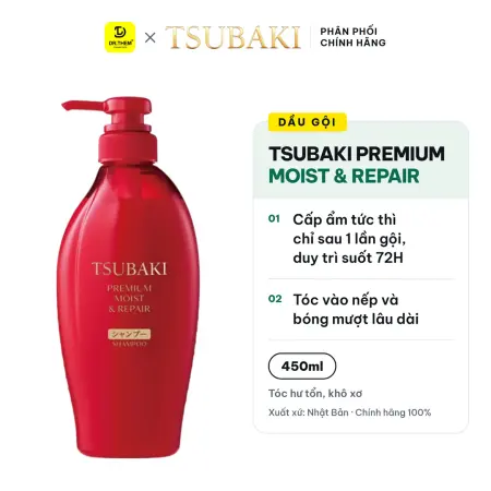 Dầu Gội Tsubaki Premium Moist & Repair Shampoo Phục Hồi Và Bóng Mượt Cho Tóc Hư Tổn Khô Xơ 450ml (Gội đỏ)