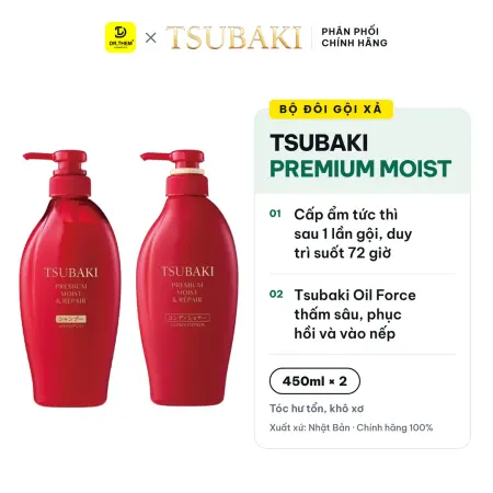 Bộ Đôi Gội Xả Tsubaki Premium Moist & Repair Phục Hồi Bóng Mượt 490ml x 2