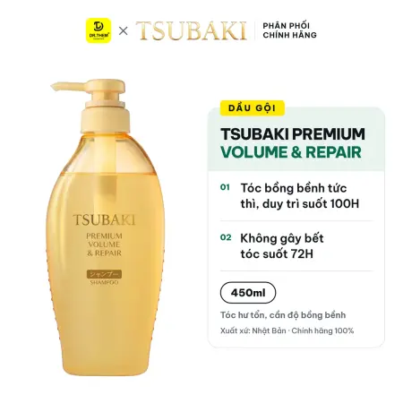 Dầu Gội Tsubaki Premium Volume & Repair Shampoo Phục Hồi Và Bồng Bềnh Cho Tóc Hư Tổn 450ml (Gội Vàng)