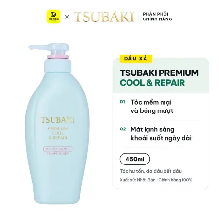 Dầu Xả Tsubaki Premium Cool & Repair Conditioner Phục Hồi, Sạch Dầu Và Mát Lạnh Cho Tóc Hư Tổn 450ml (Xả Xanh)