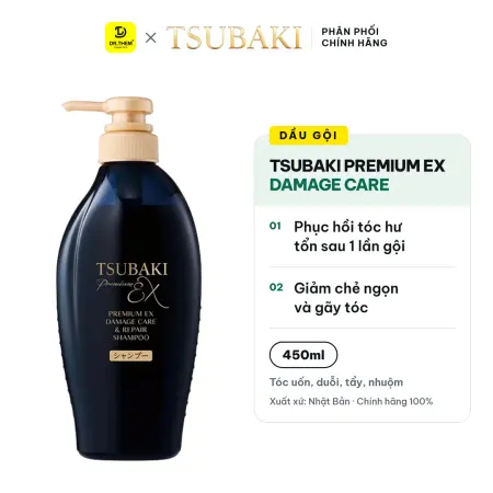 Dầu Gội Tsubaki Premium EX Damage Care & Repair Shampoo Phục Hồi Chuyên Sâu Cho Tóc Uốn Duỗi Nhuộm 450ml (Gội Đen)