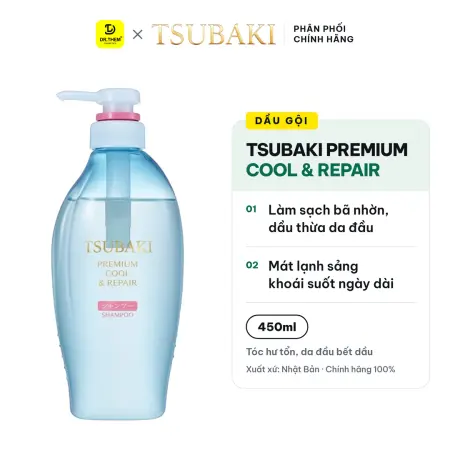 Dầu Gội Tsubaki Premium Cool & Repair Shampoo Phục Hồi, Sạch Dầu Và Mát Lạnh Cho Tóc Hư Tổn 450ml (Gội Xanh)