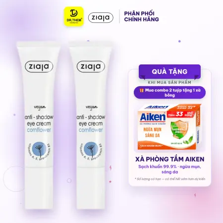 Combo 2 Kem Dưỡng Mắt Ziaja Anti-Shadow Eye Cream Hỗ Trợ Giảm Quầng Thâm 15ml - Tặng Xà Bông Aiken