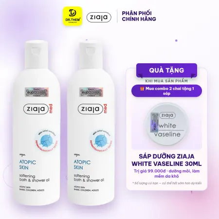 Combo 2 Dầu Tắm Ziaja Med Atopic Skin Bath Shower Oil Làm Mềm Mịn Da 270ml - Tặng Sáp Dưỡng Vaseline