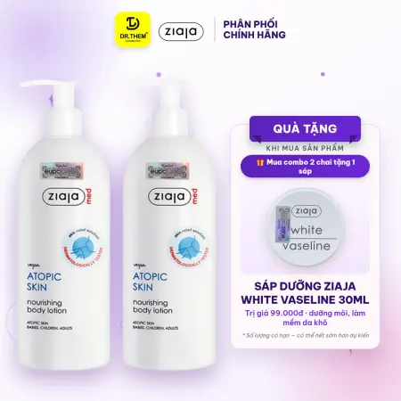 Combo 2 Nhũ Tương Dưỡng Thể Ziaja Med Atopic Skin 1% Urê Mượt Da Dưỡng Ẩm 400ml - Tặng Sáp Dưỡng Vaseline