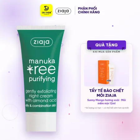 Kem Dưỡng Đêm Ziaja Manuka Tree Gently Exfoliating Night Cream Tẩy Tế Bào Chết Nhẹ Nhàng Cho Da Dầu Mụn 50ml