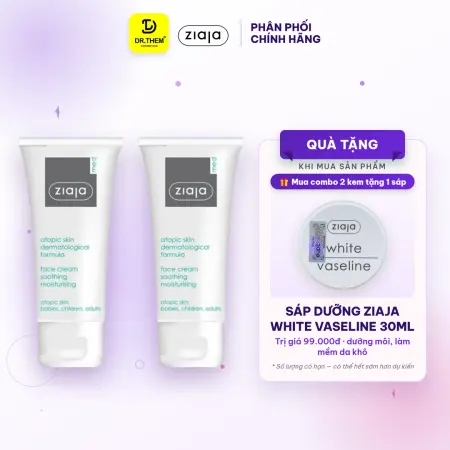 Combo 2 Kem Dưỡng Ziaja Med Atopic Skin 5% Urê Dịu Nhẹ Dưỡng Ẩm Cho Da Khô 50ml - Tặng Sáp Dưỡng Vaseline