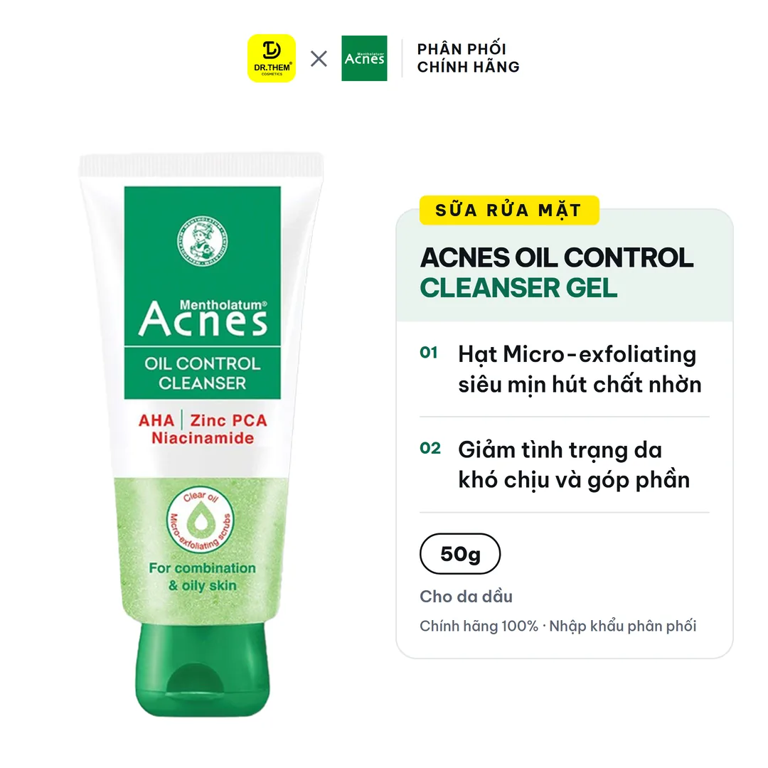 Sữa Rửa Mặt Acnes Oil Control Cleanser Gel Rửa Mặt Kiểm Soát Nhờn Ngăn Ngừa Mụn Cho Da Dầu Hỗn Hợp 50g