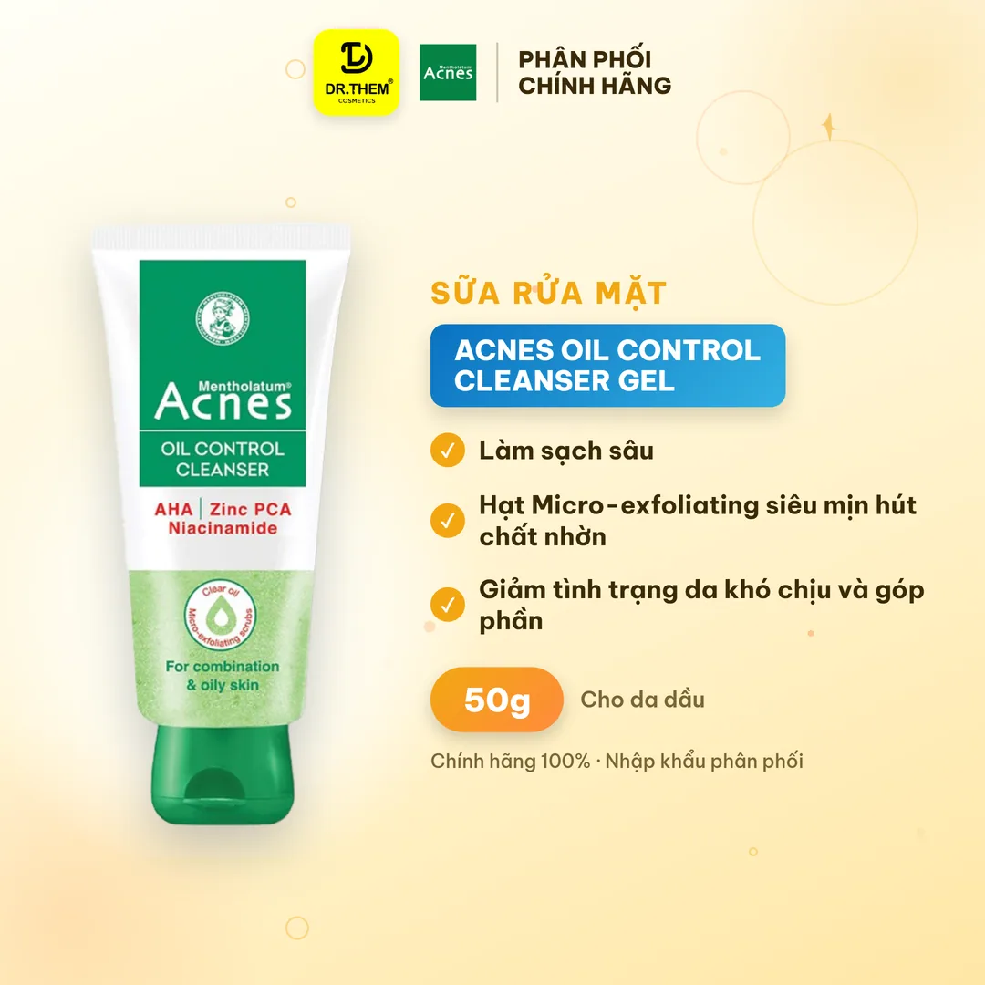 Sữa Rửa Mặt Acnes Oil Control Cleanser Gel Rửa Mặt Kiểm Soát Nhờn Ngăn Ngừa Mụn Cho Da Dầu Hỗn Hợp 50g