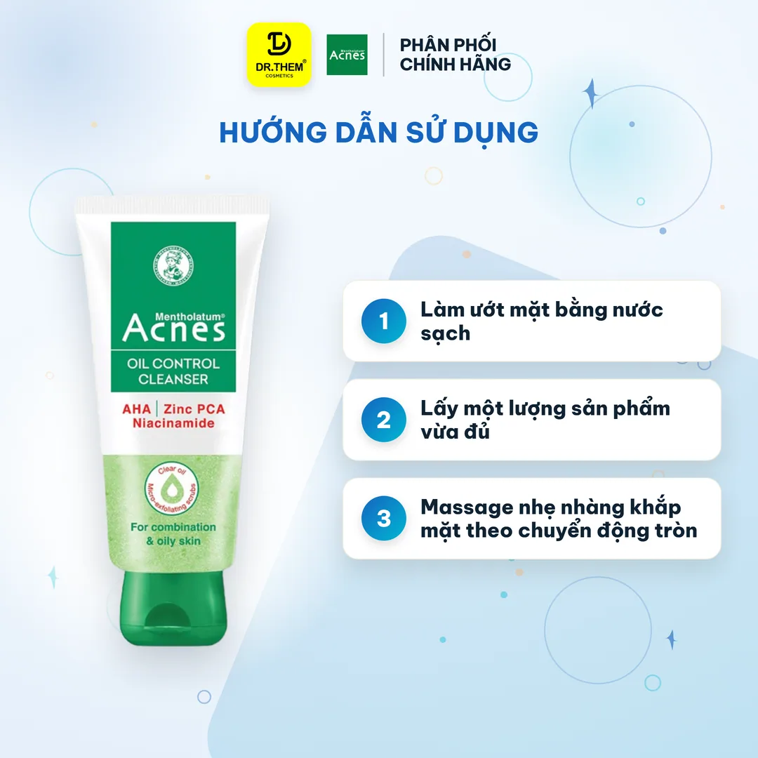 Sữa Rửa Mặt Acnes Oil Control Cleanser Gel Rửa Mặt Kiểm Soát Nhờn Ngăn Ngừa Mụn Cho Da Dầu Hỗn Hợp 50g 3