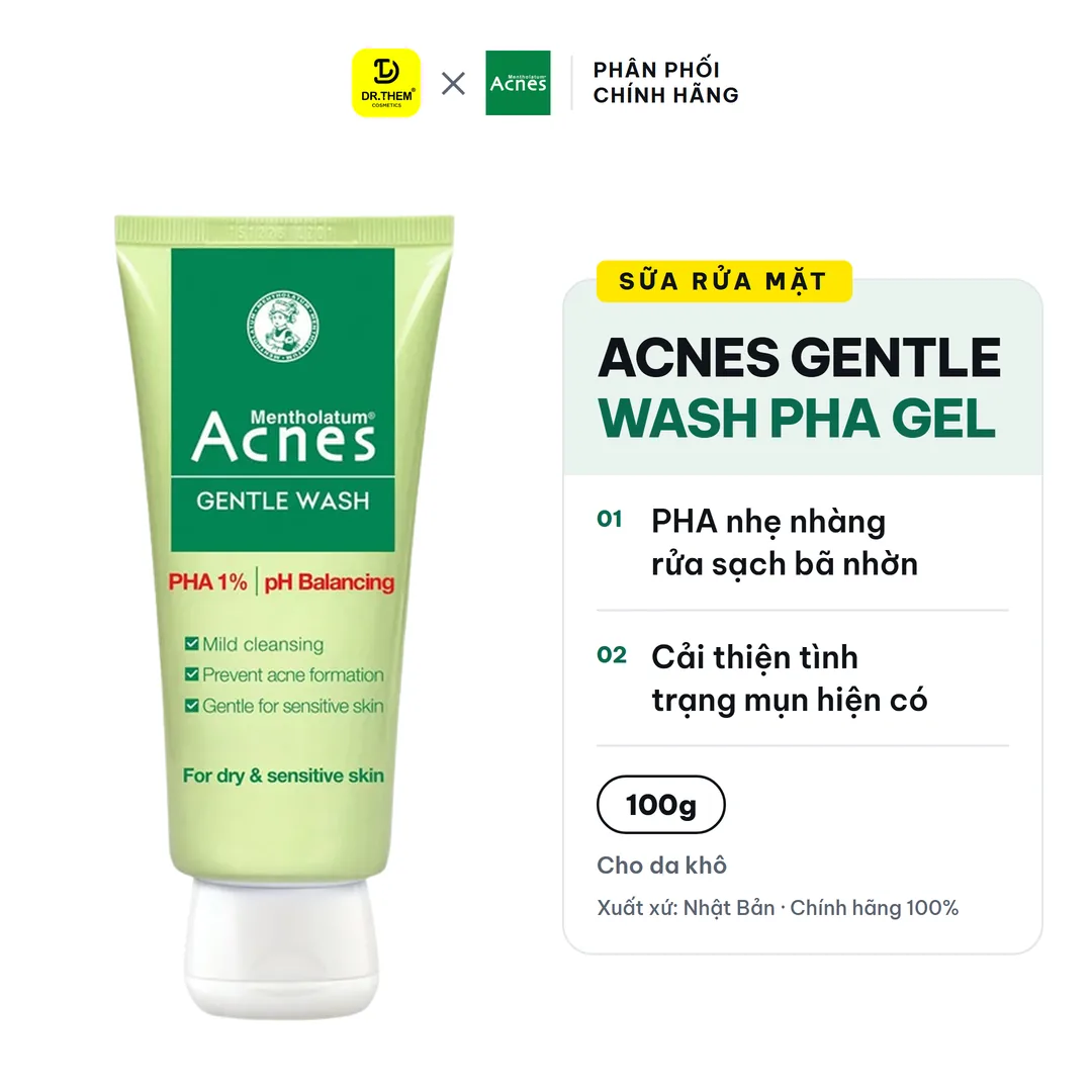 Sữa Rửa Mặt Acnes Gentle Wash PHA Gel Rửa Mặt Dịu Nhẹ Ngăn Ngừa Mụn Cho Da Khô Da Nhạy Cảm 100g