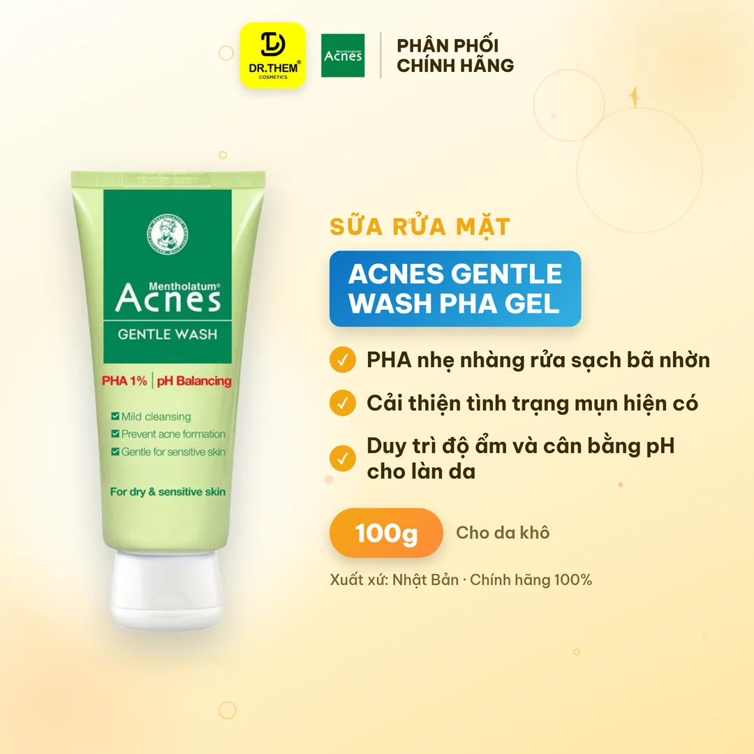 Sữa Rửa Mặt Acnes Gentle Wash PHA Gel Rửa Mặt Dịu Nhẹ Ngăn Ngừa Mụn Cho Da Khô Da Nhạy Cảm 100g