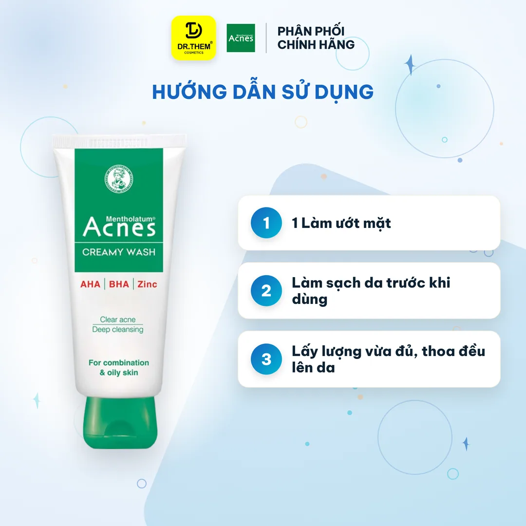 Sữa Rửa Mặt Acnes Creamy Wash 100g - Ngăn Ngừa Mụn, Sạch Sâu AHA BHA Cho Da Dầu Mụn, Lỗ Chân Lông To 3