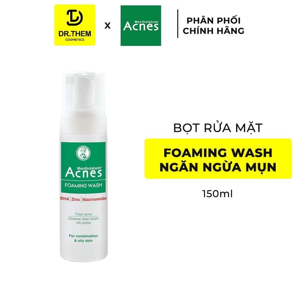 Sữa Rửa Mặt Tạo Bọt Acnes Foaming Wash BHA Làm Sạch Sâu Ngăn Ngừa Mụn Cho Da Dầu Lỗ Chân Lông To 150ml