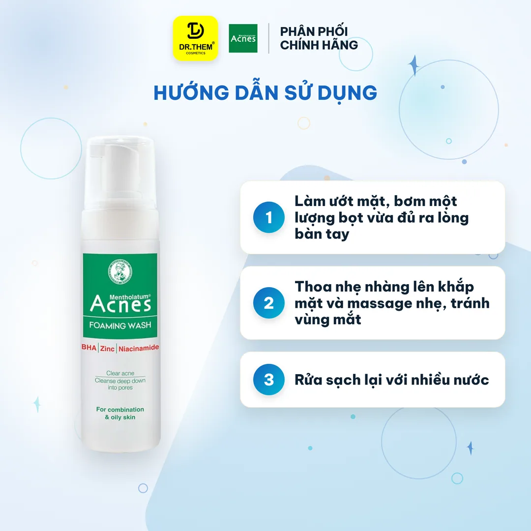 Sữa Rửa Mặt Tạo Bọt Acnes Foaming Wash BHA Làm Sạch Sâu Ngăn Ngừa Mụn Cho Da Dầu Lỗ Chân Lông To 150ml 7