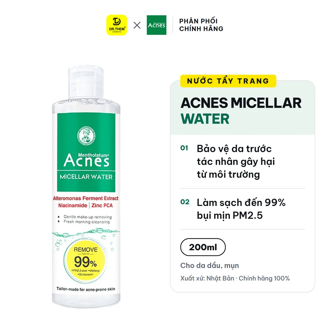 Nước Tẩy Trang Acnes Micellar Water Làm Sạch Dịu Nhẹ Ngăn Ngừa Mụn Cho Da Dầu Mụn Nhạy Cảm 200ml
