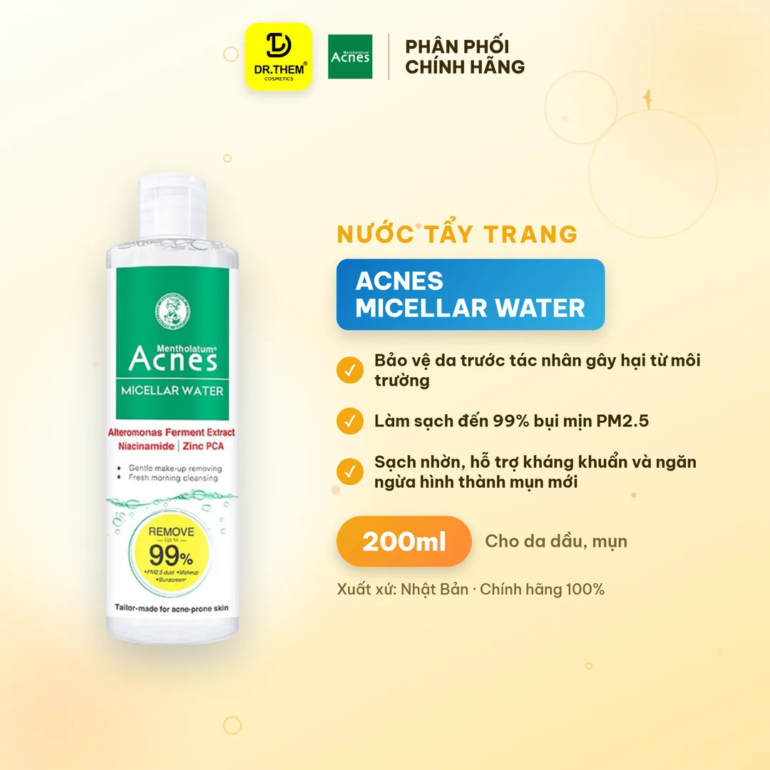Nước Tẩy Trang Acnes Micellar Water Làm Sạch Dịu Nhẹ Ngăn Ngừa Mụn Cho Da Dầu Mụn Nhạy Cảm 200ml