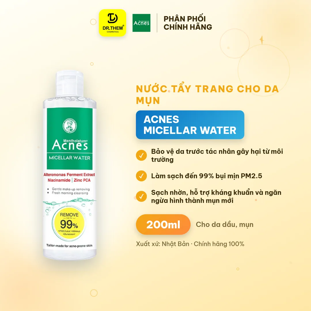 Nước Tẩy Trang Acnes Micellar Water Làm Sạch Dịu Nhẹ Ngăn Ngừa Mụn Cho Da Dầu Mụn Nhạy Cảm 200ml