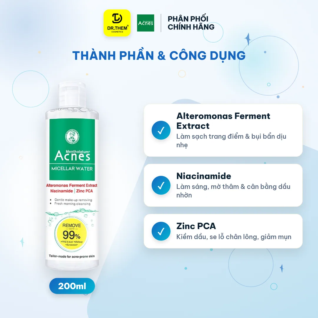 Nước Tẩy Trang Acnes Micellar Water Làm Sạch Dịu Nhẹ Ngăn Ngừa Mụn Cho Da Dầu Mụn Nhạy Cảm 200ml 6