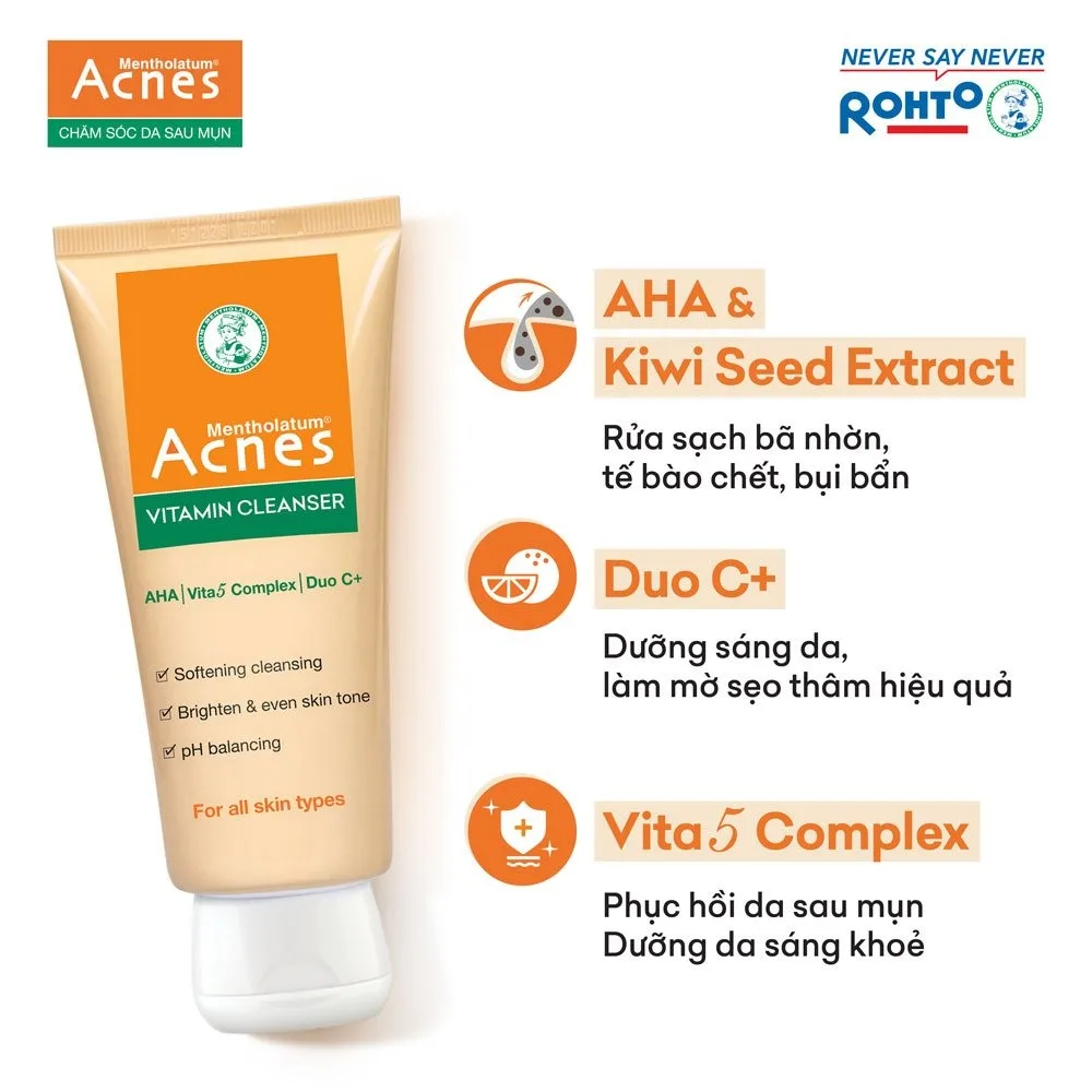 Sữa Rửa Mặt Acnes Vitamin Cleanser Dưỡng Sáng Hỗ Trợ Làm Mờ Sẹo Thâm Phục Hồi Da Sau Mụn 100g 5