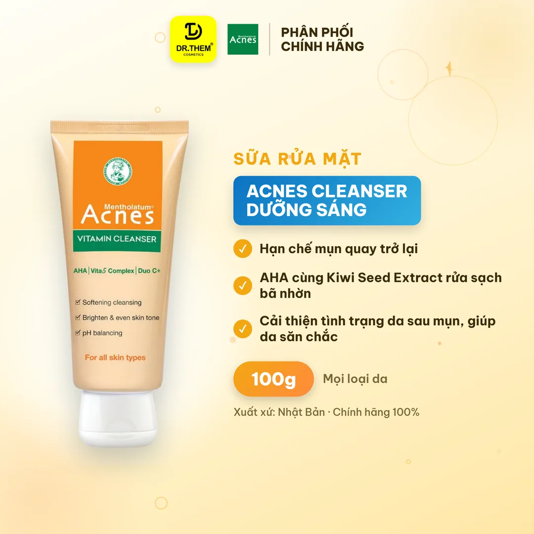 Sữa Rửa Mặt Acnes Vitamin Cleanser Dưỡng Sáng Hỗ Trợ Làm Mờ Sẹo Thâm Phục Hồi Da Sau Mụn 100g