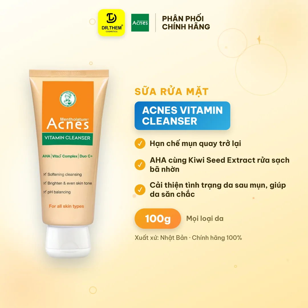 Sữa Rửa Mặt Acnes Vitamin Cleanser Dưỡng Sáng Hỗ Trợ Làm Mờ Sẹo Thâm Phục Hồi Da Sau Mụn 100g