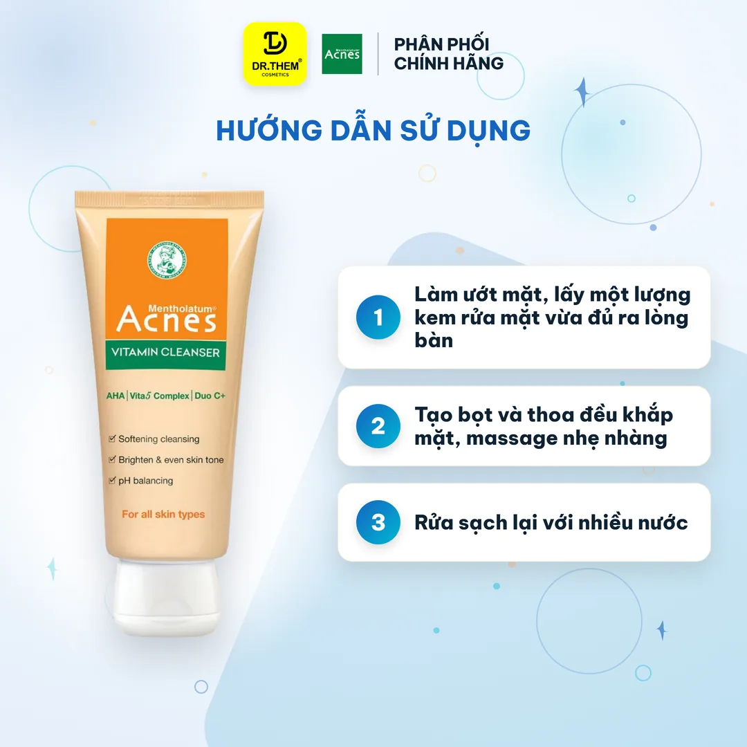 Sữa Rửa Mặt Acnes Vitamin Cleanser Dưỡng Sáng Hỗ Trợ Làm Mờ Sẹo Thâm Phục Hồi Da Sau Mụn 100g 8