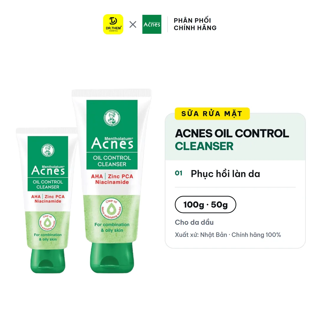 Sữa Rửa Mặt Acnes Oil Control Cleanser Gel Rửa Mặt Kiểm Soát Nhờn Ngăn Ngừa Mụn Cho Da Dầu Hỗn Hợp 50g/100g