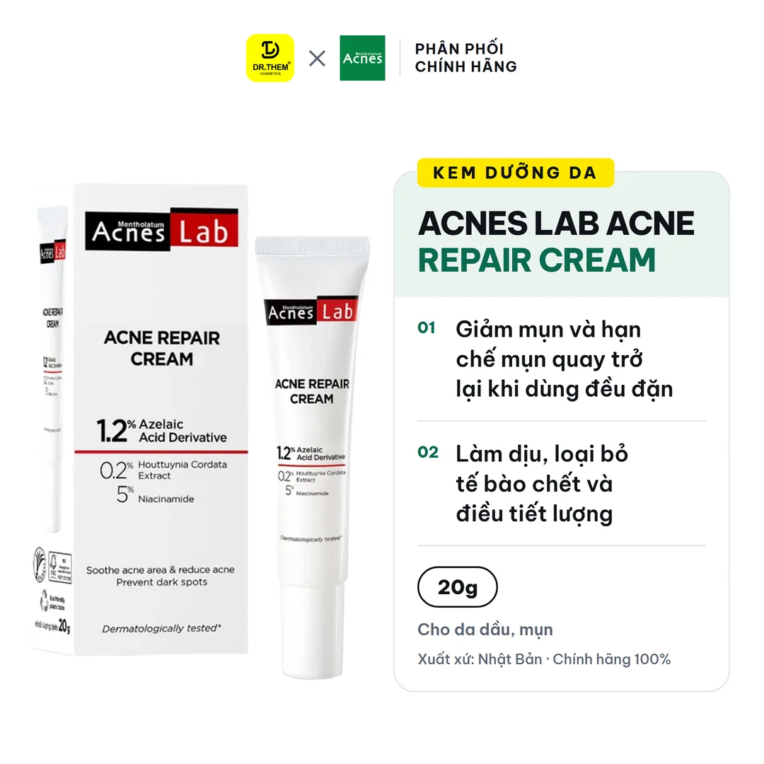 Kem Dưỡng Da Acnes Lab Acne Repair Cream Hỗ Trợ Giảm Mụn Chuyên Sâu Làm Dịu Mờ Thâm Cho Da Dầu Mụn 20g