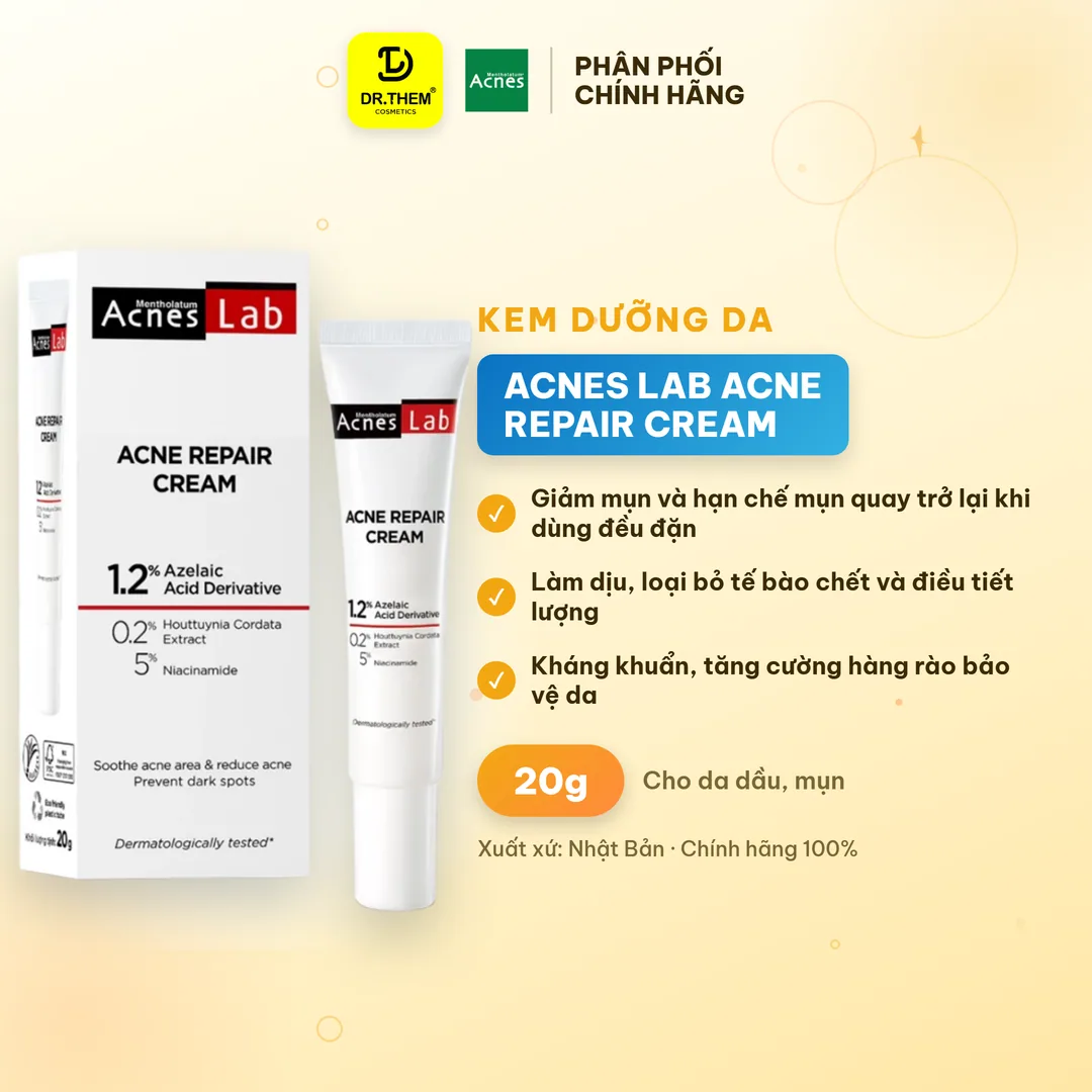 Kem Dưỡng Da Acnes Lab Acne Repair Cream Hỗ Trợ Giảm Mụn Chuyên Sâu Làm Dịu Mờ Thâm Cho Da Dầu Mụn 20g