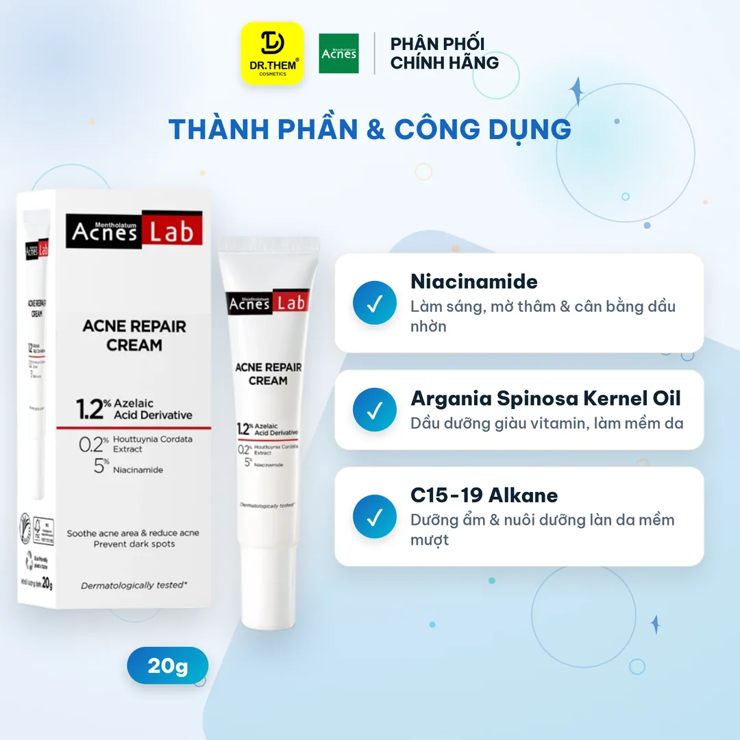 Kem Dưỡng Da Acnes Lab Acne Repair Cream Hỗ Trợ Giảm Mụn Chuyên Sâu Làm Dịu Mờ Thâm Cho Da Dầu Mụn 20g 6