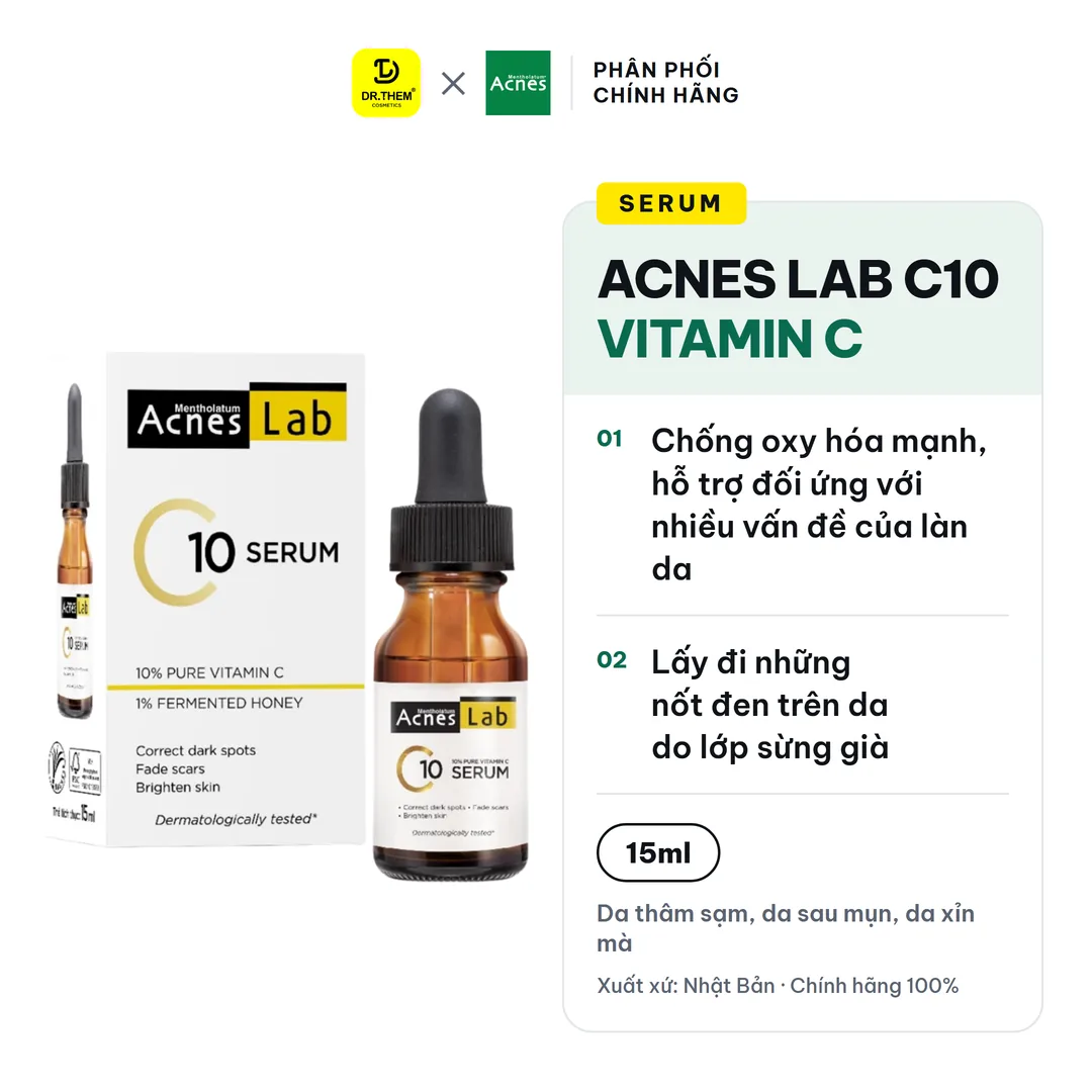 Serum Acnes Lab C10 Vitamin C 10 Phần Trăm Dưỡng Sáng Da Hỗ Trợ Mờ Thâm Sạm Chống Oxy Hóa 15ml