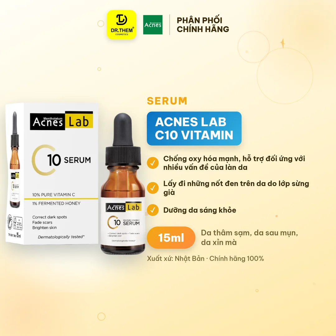 Serum Acnes Lab C10 Vitamin C 10 Phần Trăm Dưỡng Sáng Da Hỗ Trợ Mờ Thâm Sạm Chống Oxy Hóa 15ml