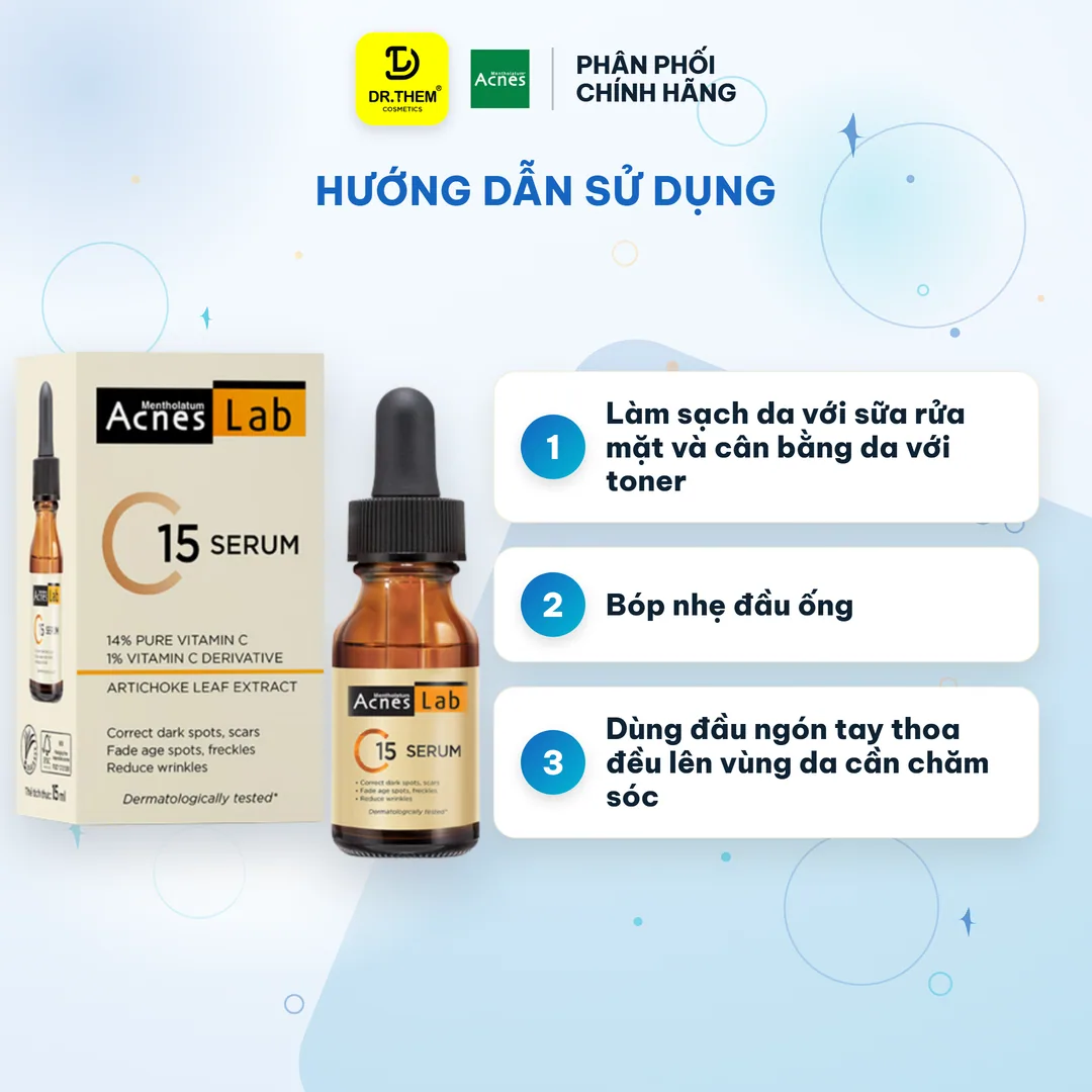 Serum Acnes Lab C15 Vitamin C 15 Phần Trăm Dưỡng Sáng Da Hỗ Trợ Mờ Thâm Ngăn Ngừa Lão Hóa 15ml 7