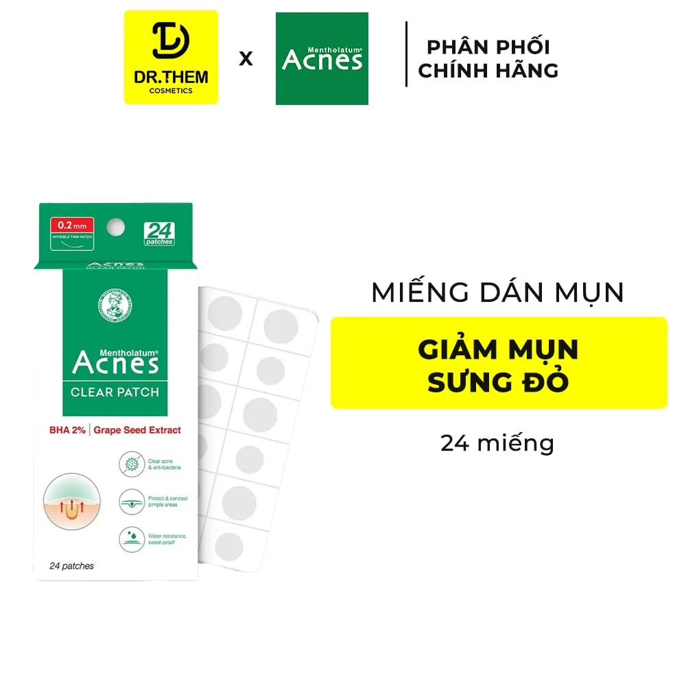 Miếng Dán Mụn Acnes Clear Patch Salicylic Acid Hỗ Trợ Giảm Mụn Sưng Đỏ Che Phủ Tự Nhiên 24 Miếng