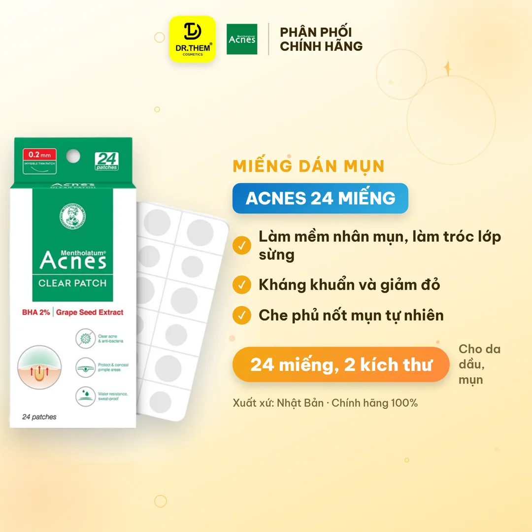 Miếng Dán Mụn Acnes Clear Patch Salicylic Acid Hỗ Trợ Giảm Mụn Sưng Đỏ Che Phủ Tự Nhiên 24 Miếng
