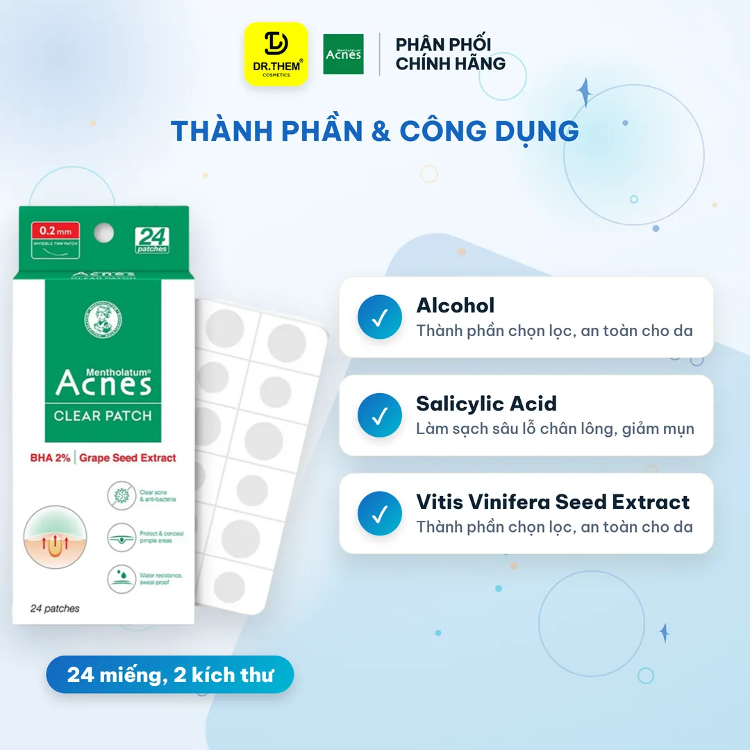 Miếng Dán Mụn Acnes Clear Patch Salicylic Acid Hỗ Trợ Giảm Mụn Sưng Đỏ Che Phủ Tự Nhiên 24 Miếng 6