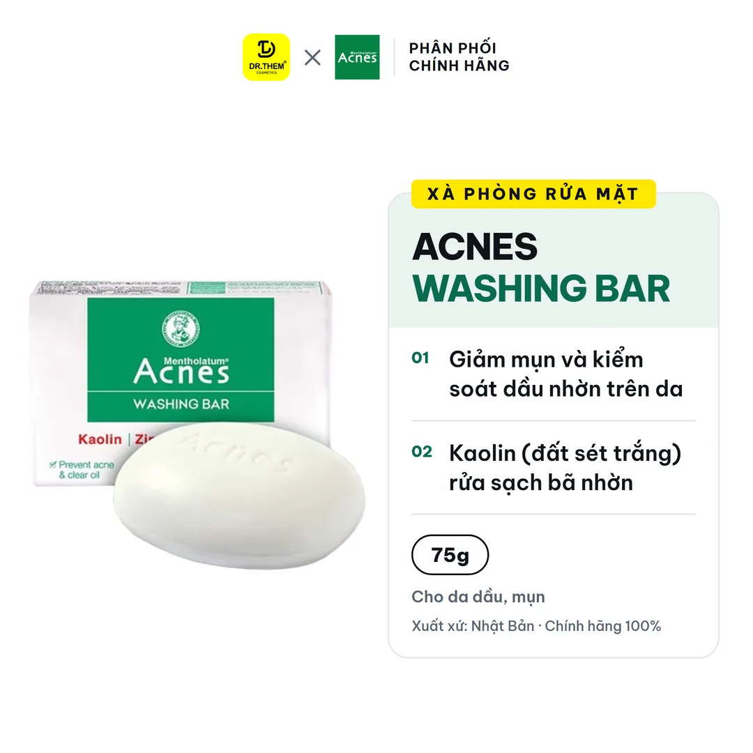 Xà Phòng Rửa Mặt Acnes Washing Bar Hỗ Trợ Làm Sạch Kháng Khuẩn Ngăn Ngừa Mụn Cho Da Dầu Mụn 75g