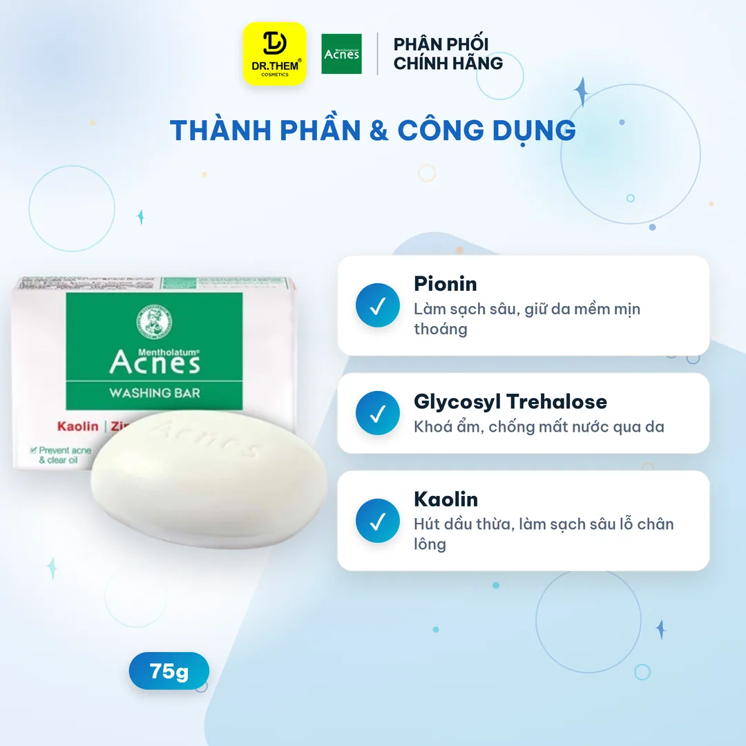 Xà Phòng Rửa Mặt Acnes Washing Bar Hỗ Trợ Làm Sạch Kháng Khuẩn Ngăn Ngừa Mụn Cho Da Dầu Mụn 75g 4