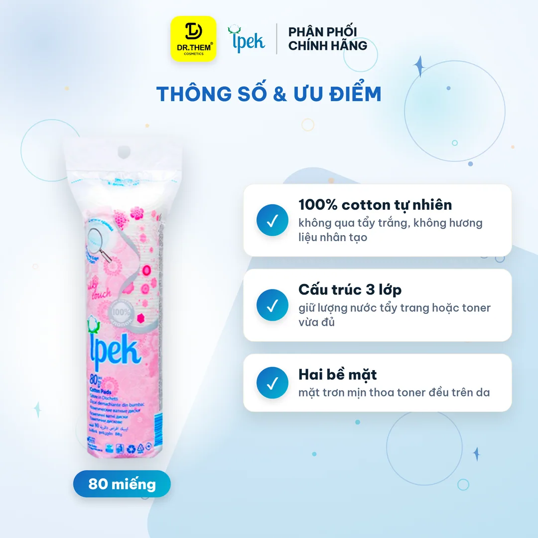 Bông Tẩy Trang Ipek Klasik Cotton Pads 3 Lớp 100% Cotton Tự Nhiên Mềm Mịn 80 Miếng 2