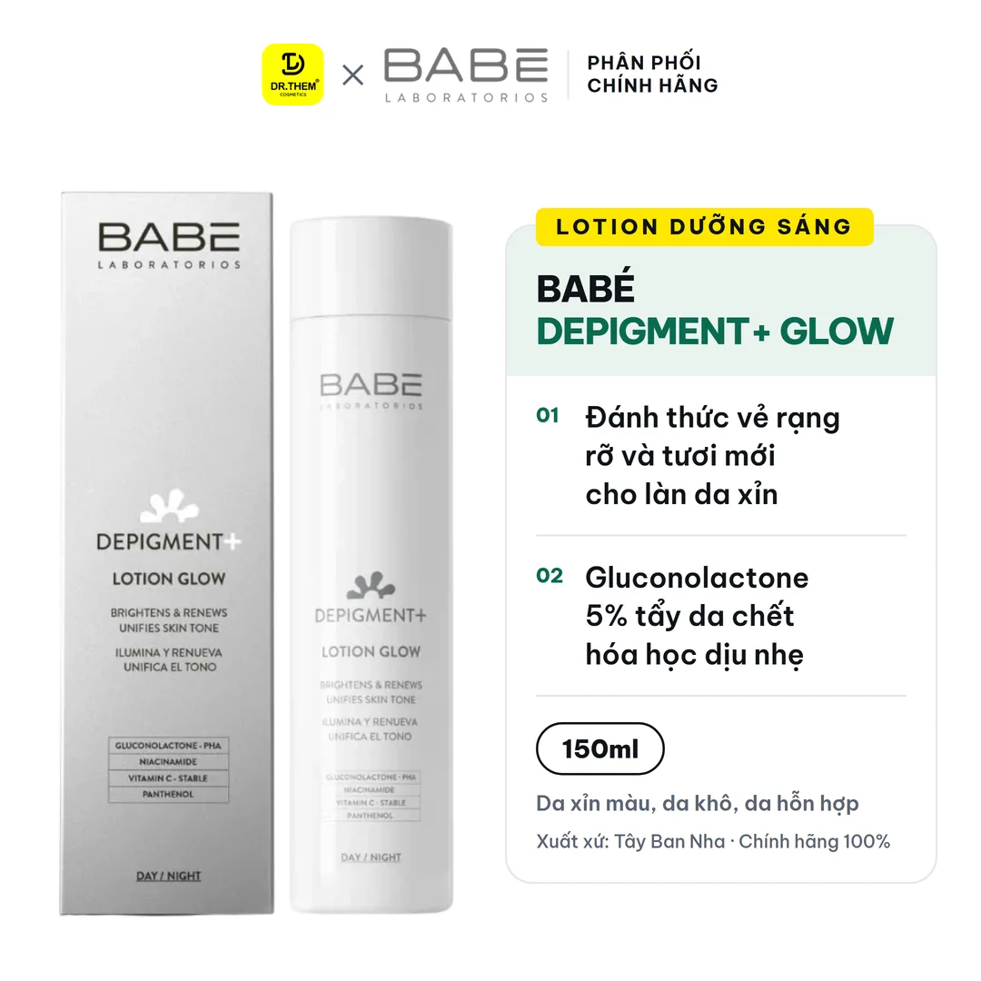 Lotion Laboratorios Babé DEPIGMENT+ Lotion Glow Dưỡng Sáng Hỗ Trợ Làm Mờ Thâm Nám Đều Màu Da 150ml