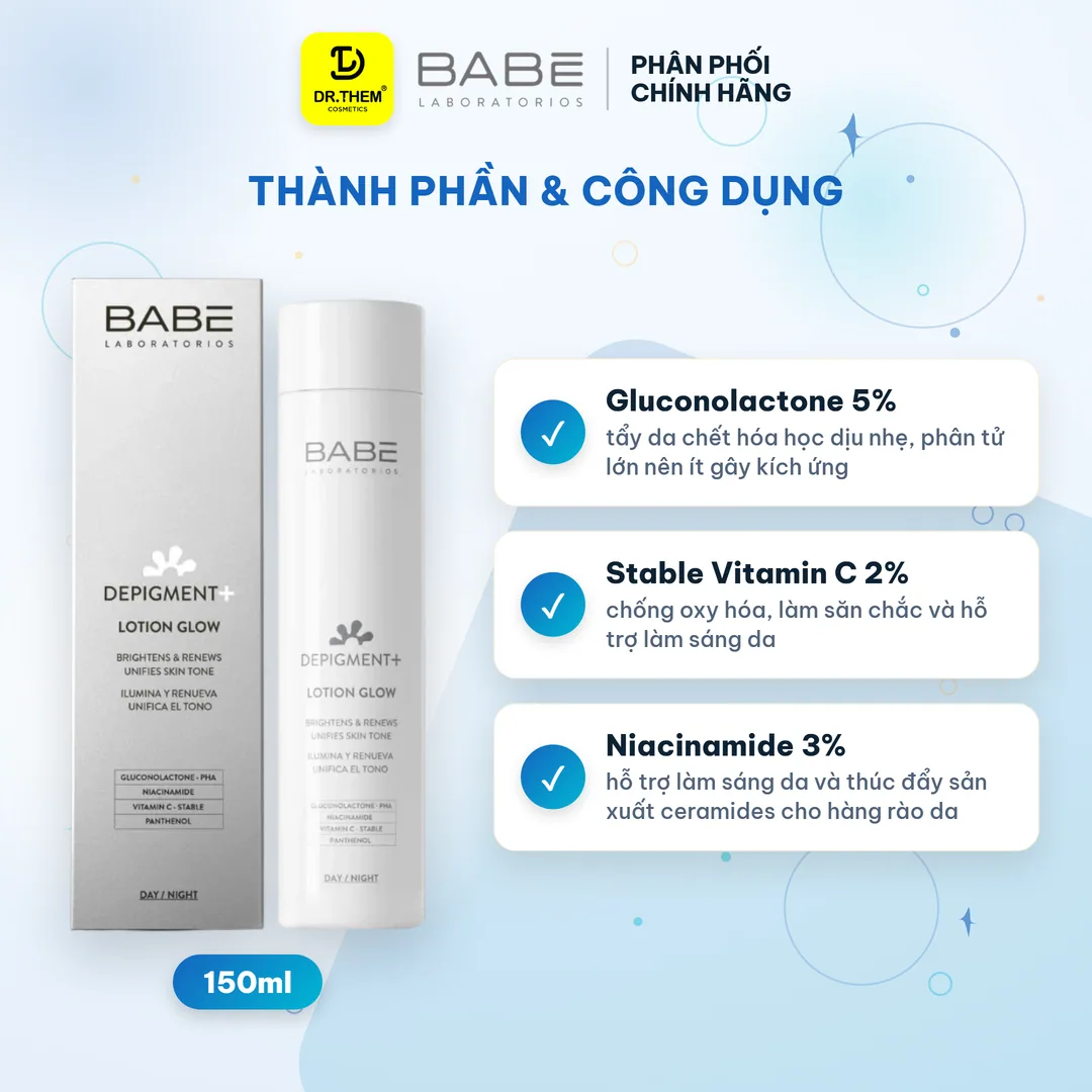 Lotion Laboratorios Babé DEPIGMENT+ Lotion Glow Dưỡng Sáng Hỗ Trợ Làm Mờ Thâm Nám Đều Màu Da 150ml 7